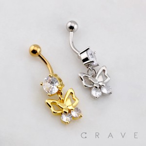 BUTTERFLY MULTI CZ BELLY BUTTON NAVEL RING 316L SURGICAL STEEL